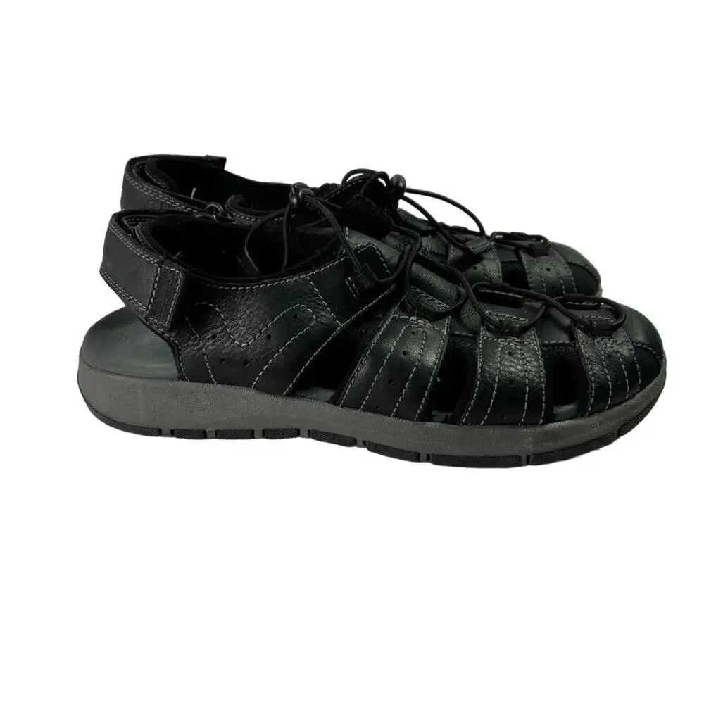Clarks Shoes Mens 11M Brixby Cove Black Leather Casual Sandals Summer Vacation